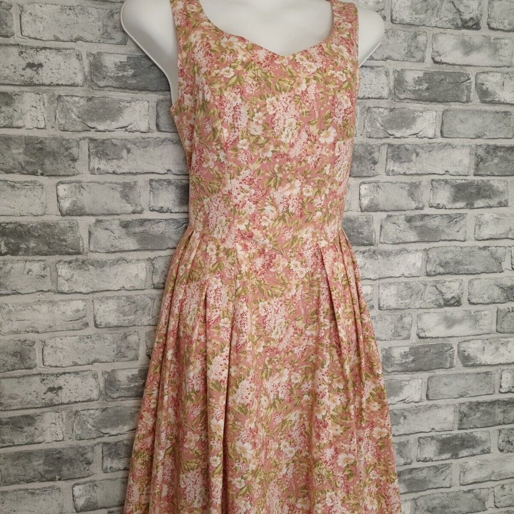Vintage Laura Ashley Dress & Jacket Size 10 12 Floral Pink Cotton STUNNING - Picture 2 of 16